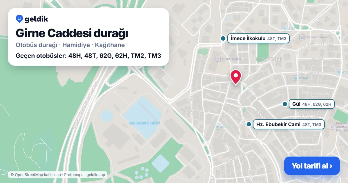 Girne Caddesi otobüs durağı haritada: konumu ve yakındaki duraklar
