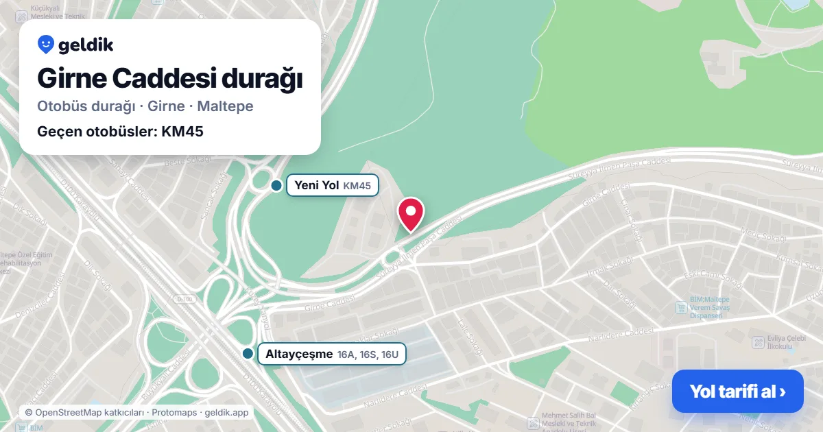 Girne Caddesi otobüs durağı haritada: konumu ve yakındaki duraklar