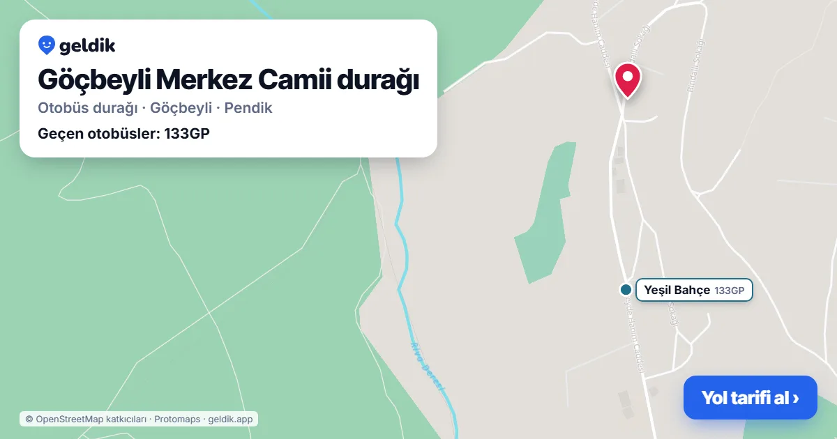 Göçbeyli Merkez Camii otobüs durağı haritada: konumu ve yakındaki duraklar
