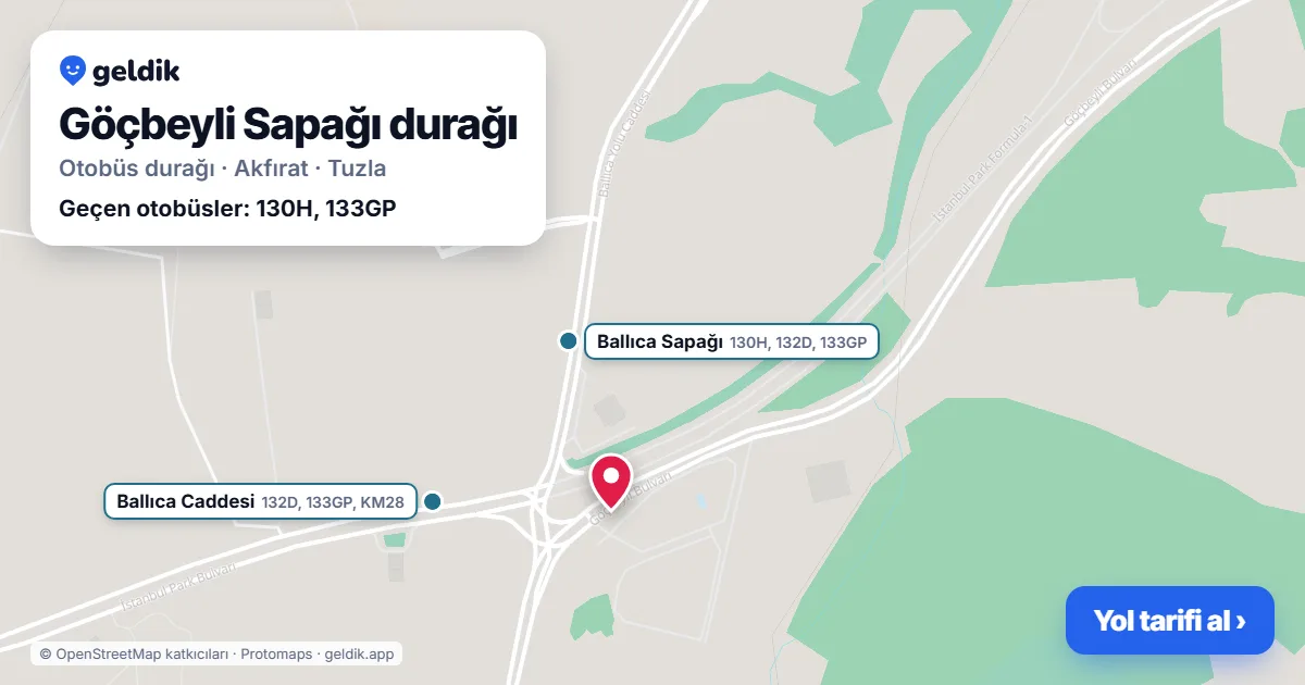 Göçbeyli Sapağı otobüs durağı haritada: konumu ve yakındaki duraklar