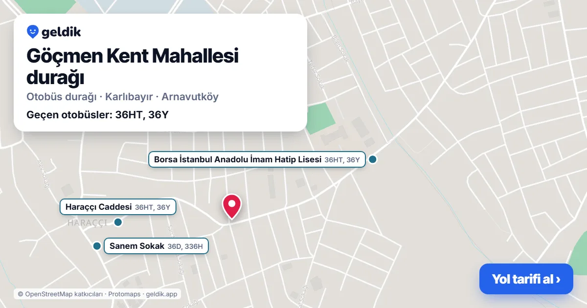 Göçmen Kent Mahallesi otobüs durağı haritada: konumu ve yakındaki duraklar