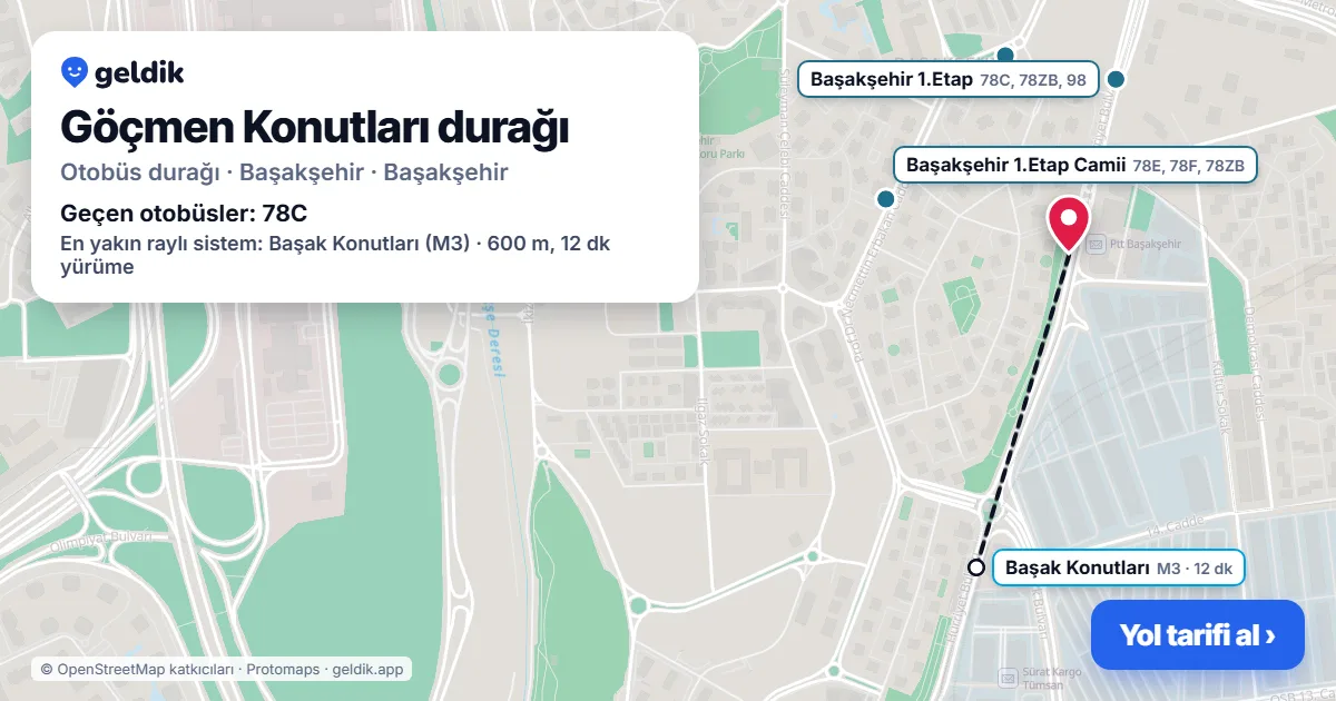 Göçmen Konutları otobüs durağı haritada: konumu ve yakındaki duraklar