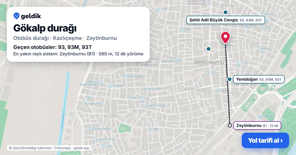 Gökalp otobüs durağı haritada: konumu ve yakındaki duraklar
