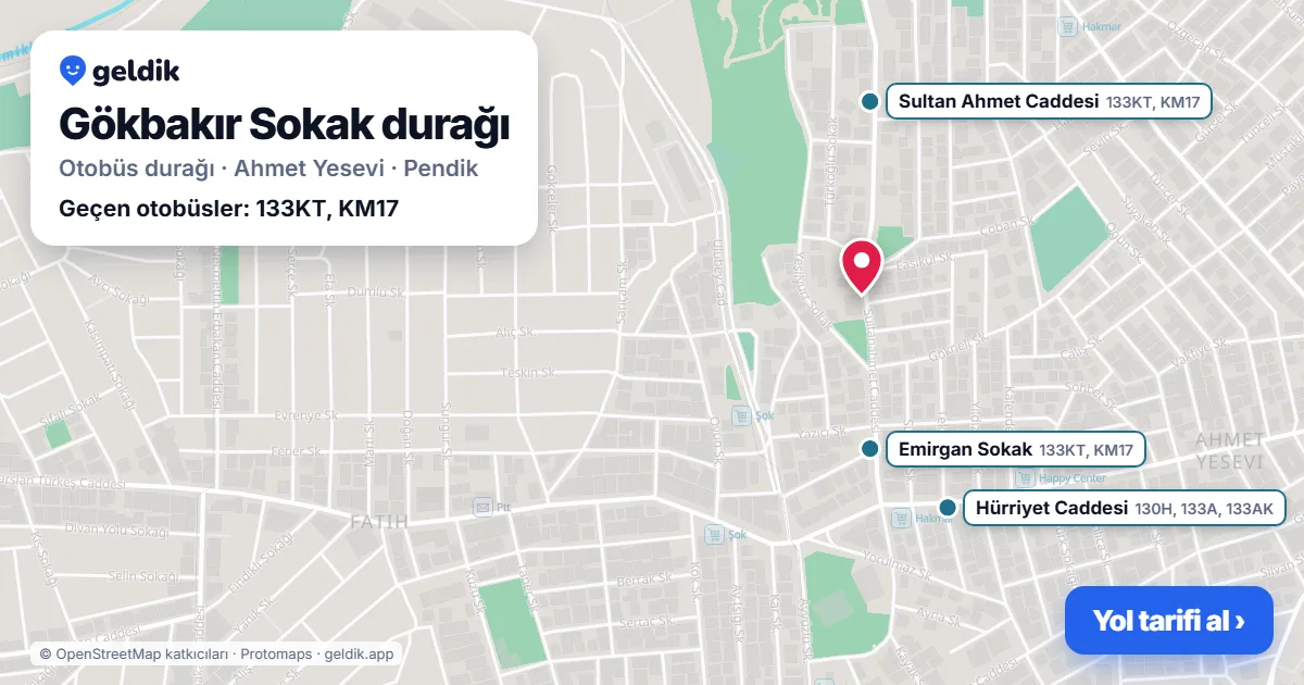 Gökbakır Sokak otobüs durağı haritada: konumu ve yakındaki duraklar