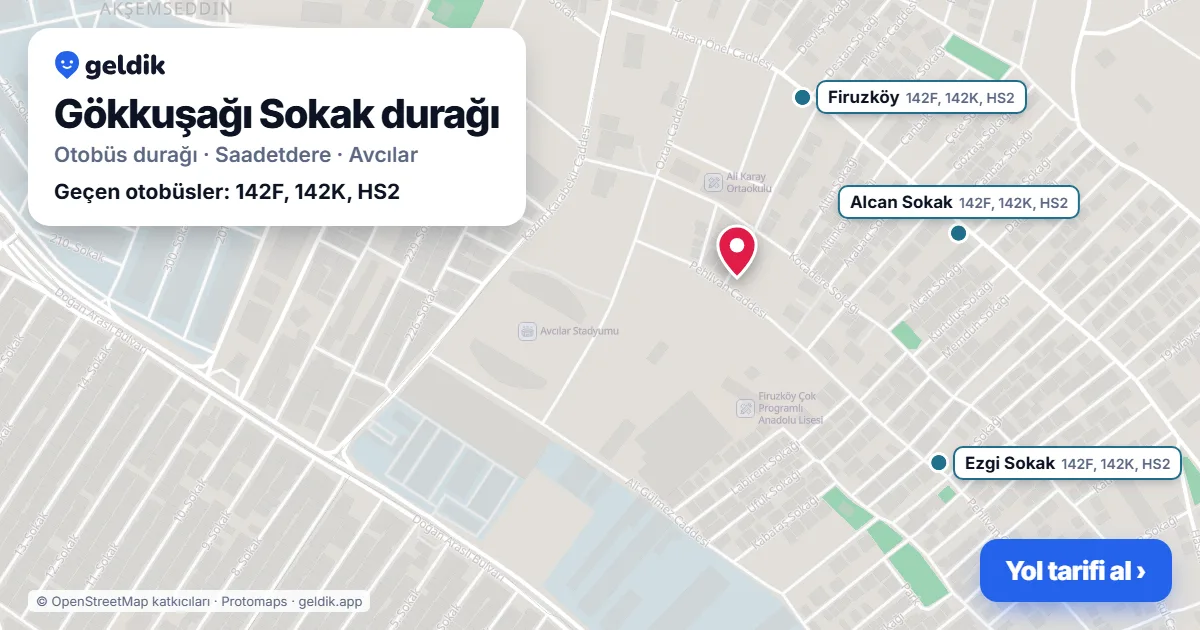 Gökkuşağı Sokak otobüs durağı haritada: konumu ve yakındaki duraklar