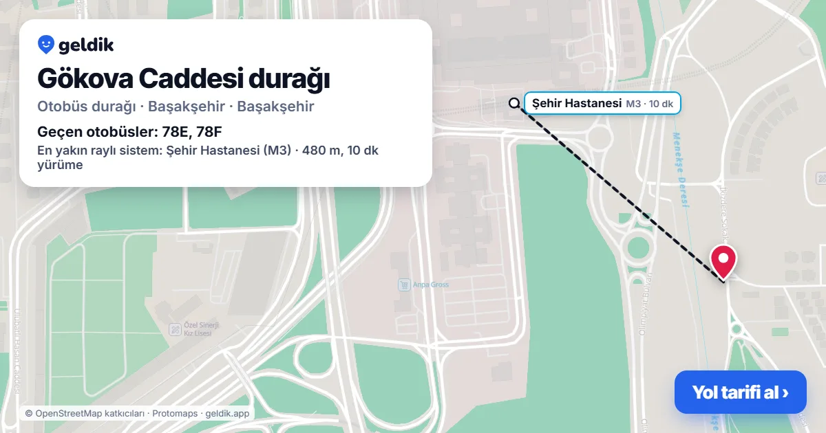 Gökova Caddesi otobüs durağı haritada: konumu ve yakındaki duraklar