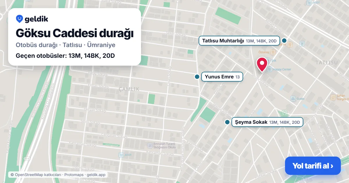 Göksu Caddesi otobüs durağı haritada: konumu ve yakındaki duraklar