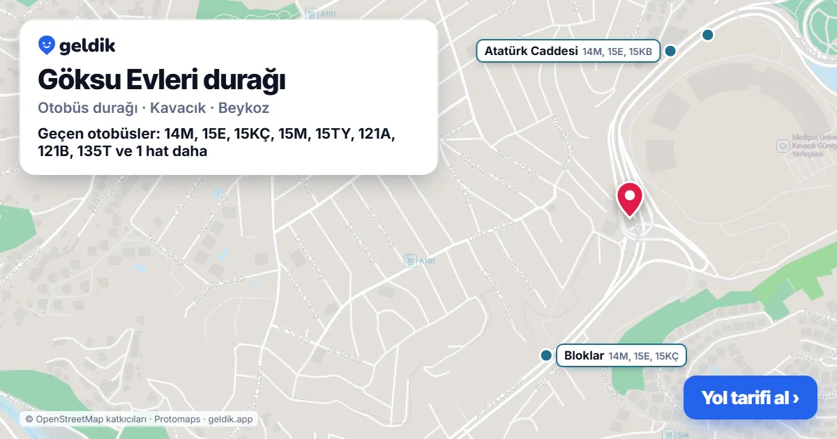 Göksu Evleri otobüs durağı haritada: konumu ve yakındaki duraklar