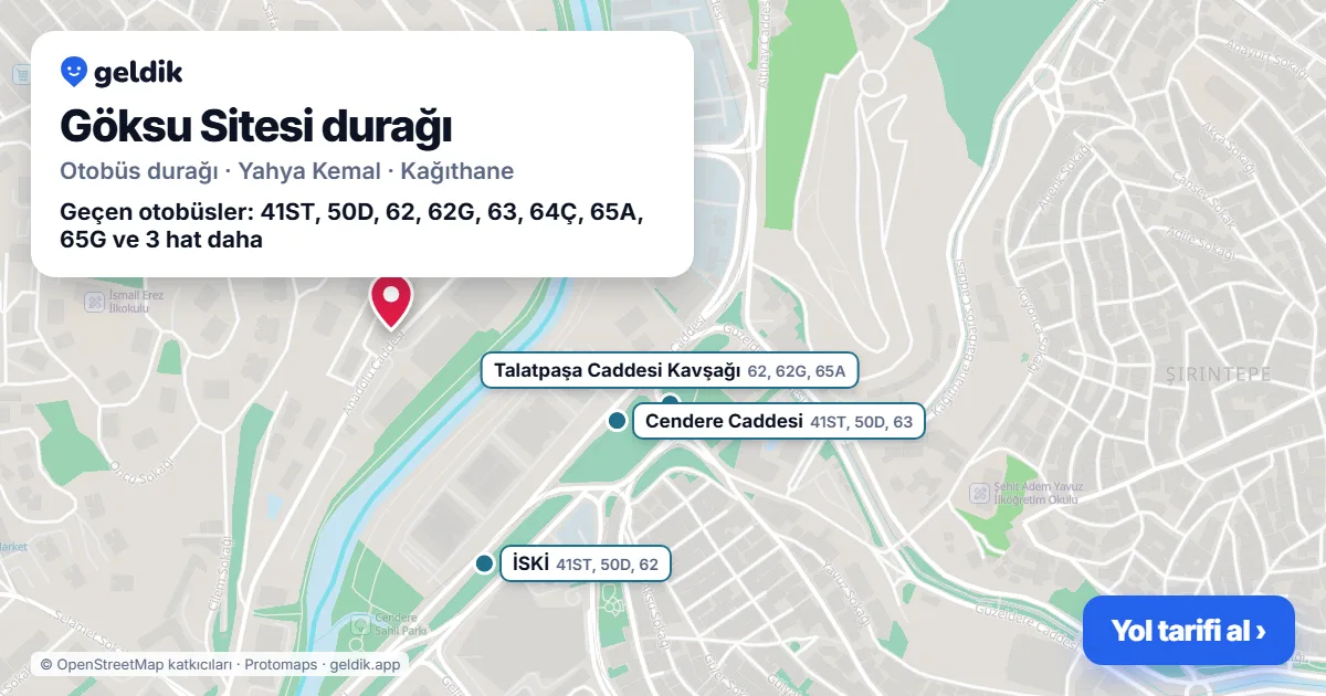 Göksu Sitesi otobüs durağı haritada: konumu ve yakındaki duraklar