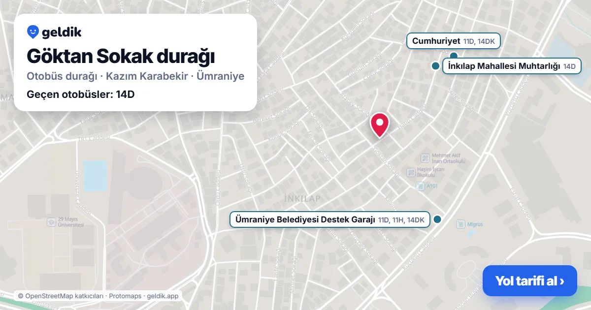 Göktan Sokak otobüs durağı haritada: konumu ve yakındaki duraklar