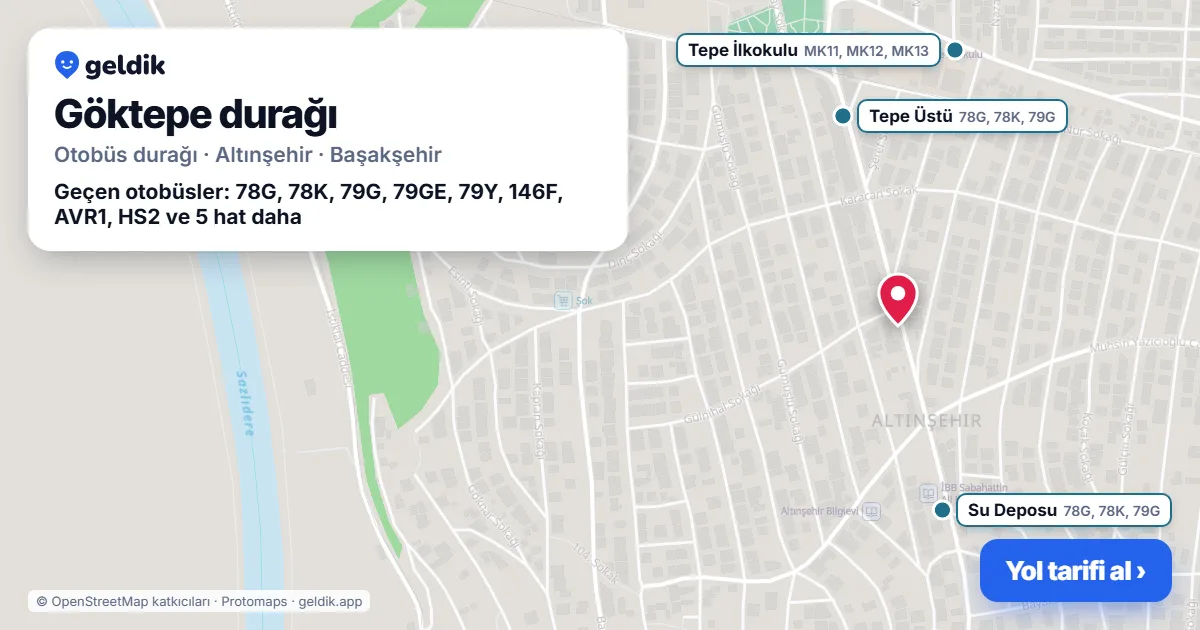 Göktepe otobüs durağı haritada: konumu ve yakındaki duraklar