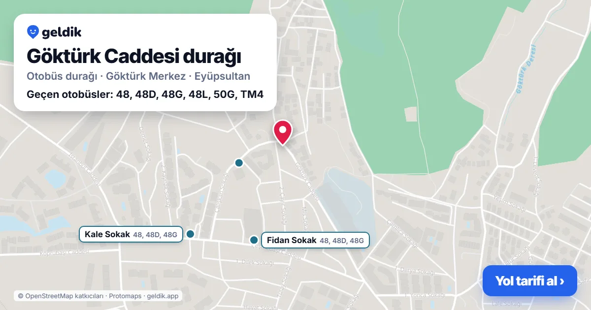 Göktürk Caddesi otobüs durağı haritada: konumu ve yakındaki duraklar