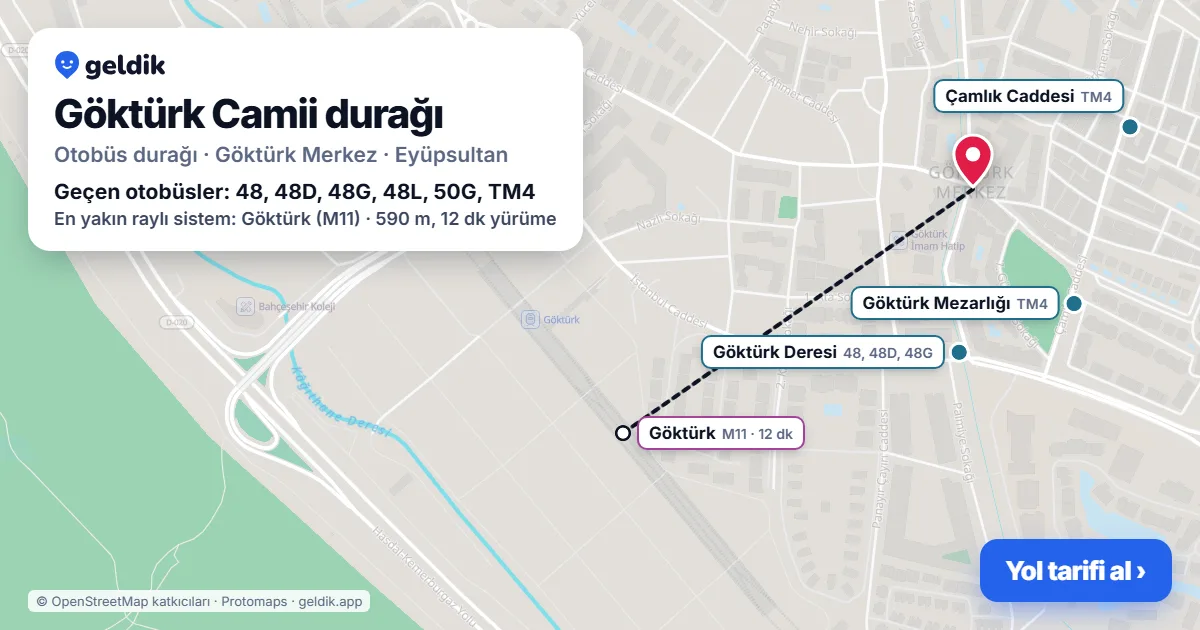 Göktürk Camii otobüs durağı haritada: konumu ve yakındaki duraklar