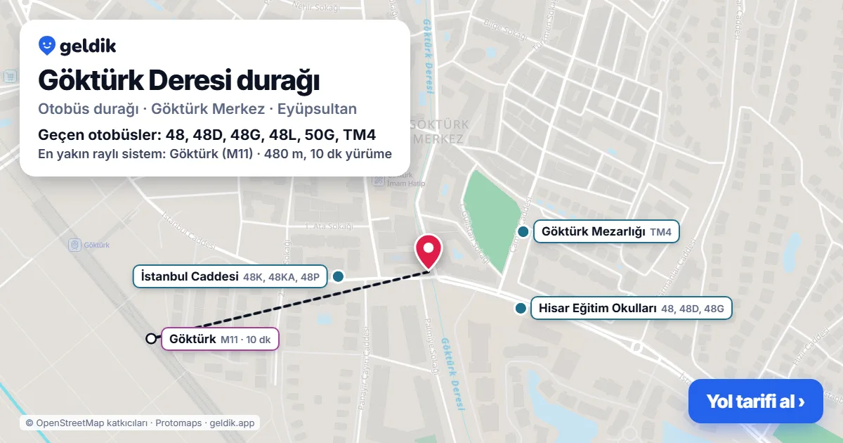 Göktürk Deresi otobüs durağı haritada: konumu ve yakındaki duraklar