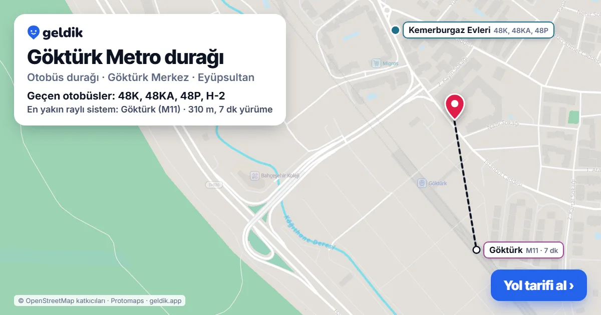 Göktürk Metro otobüs durağı haritada: konumu ve yakındaki duraklar