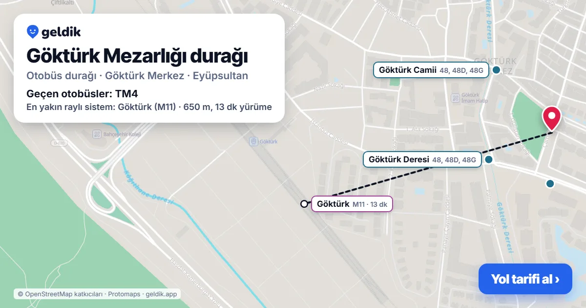 Göktürk Mezarlığı otobüs durağı haritada: konumu ve yakındaki duraklar