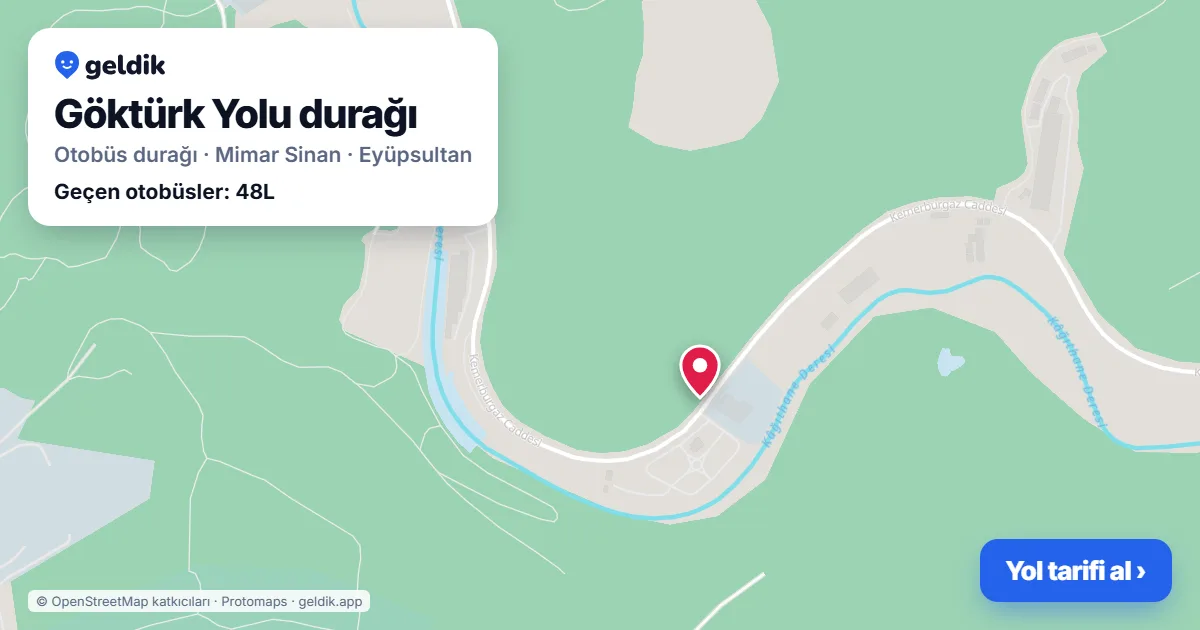 Göktürk Yolu otobüs durağı haritada: konumu ve yakındaki duraklar