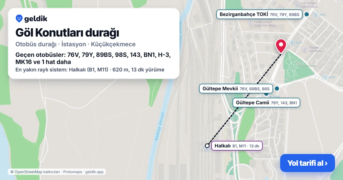 Göl Konutları otobüs durağı haritada: konumu ve yakındaki duraklar