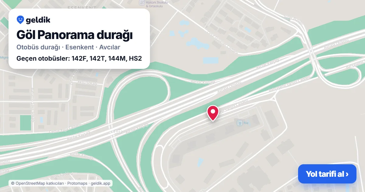 Göl Panorama otobüs durağı haritada: konumu ve yakındaki duraklar
