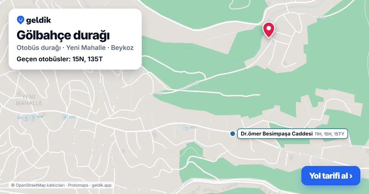 Gölbahçe otobüs durağı haritada: konumu ve yakındaki duraklar