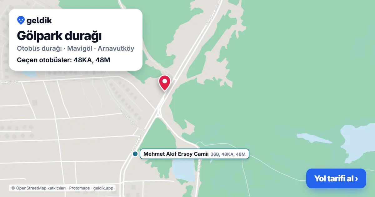 Gölpark otobüs durağı haritada: konumu ve yakındaki duraklar