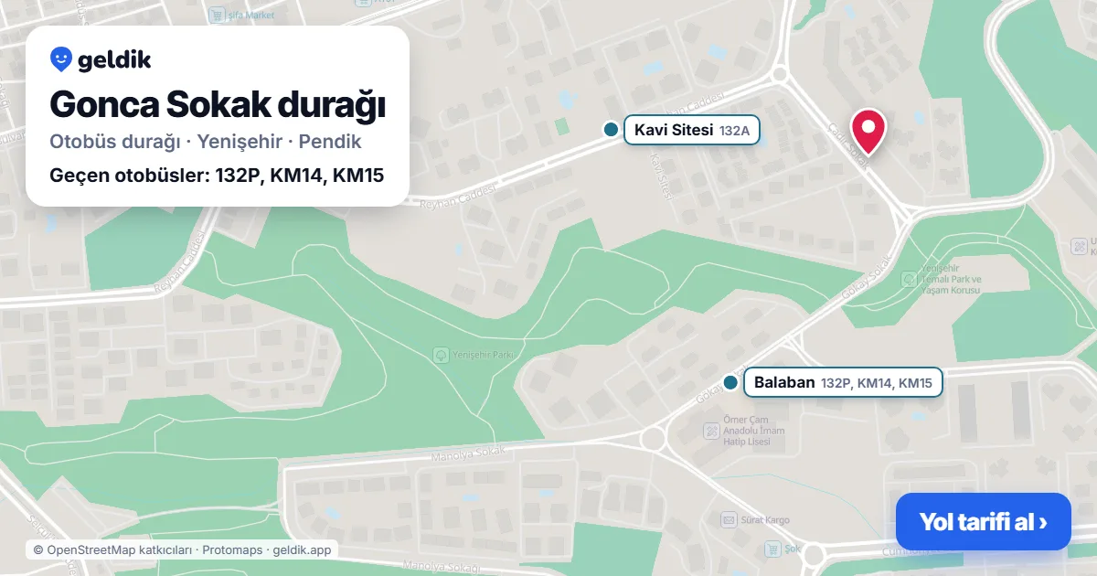 Gonca Sokak otobüs durağı haritada: konumu ve yakındaki duraklar