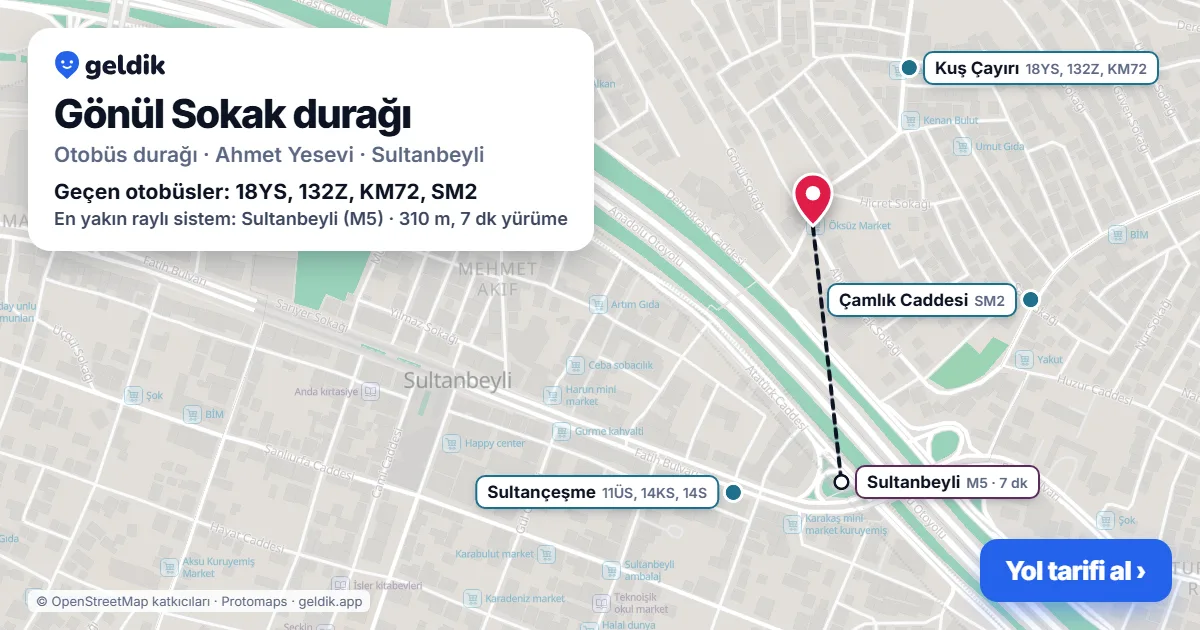 Gönül Sokak otobüs durağı haritada: konumu ve yakındaki duraklar
