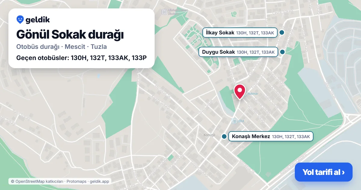Gönül Sokak otobüs durağı haritada: konumu ve yakındaki duraklar