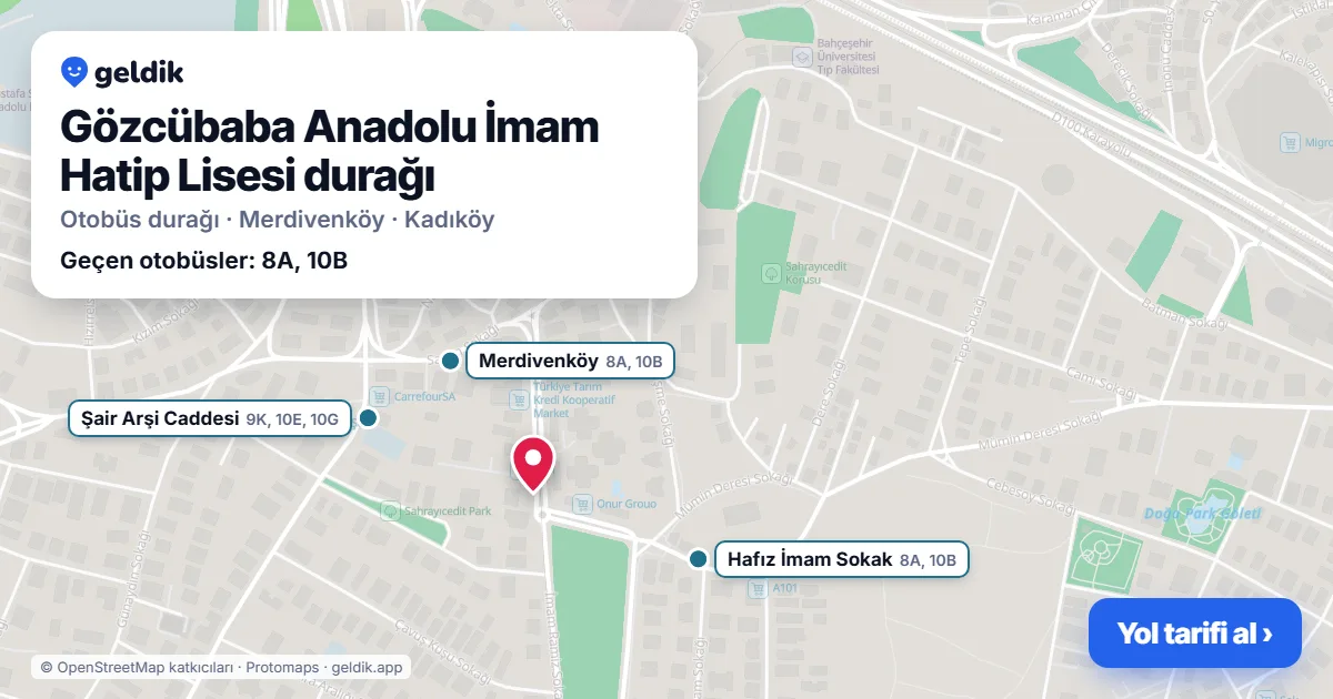 Gözcübaba Anadolu İmam Hatip Lisesi otobüs durağı haritada: konumu ve yakındaki duraklar