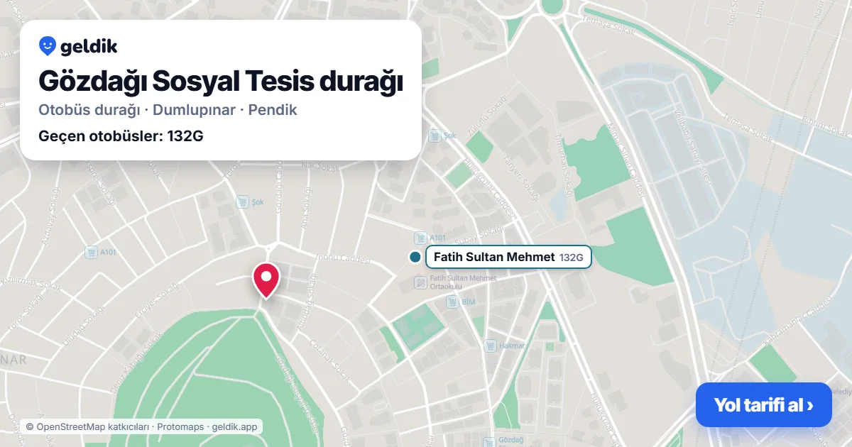 Gözdağı Sosyal Tesis otobüs durağı haritada: konumu ve yakındaki duraklar