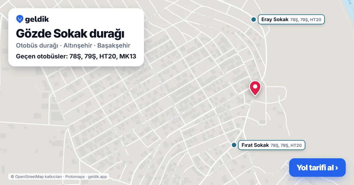 Gözde Sokak otobüs durağı haritada: konumu ve yakındaki duraklar