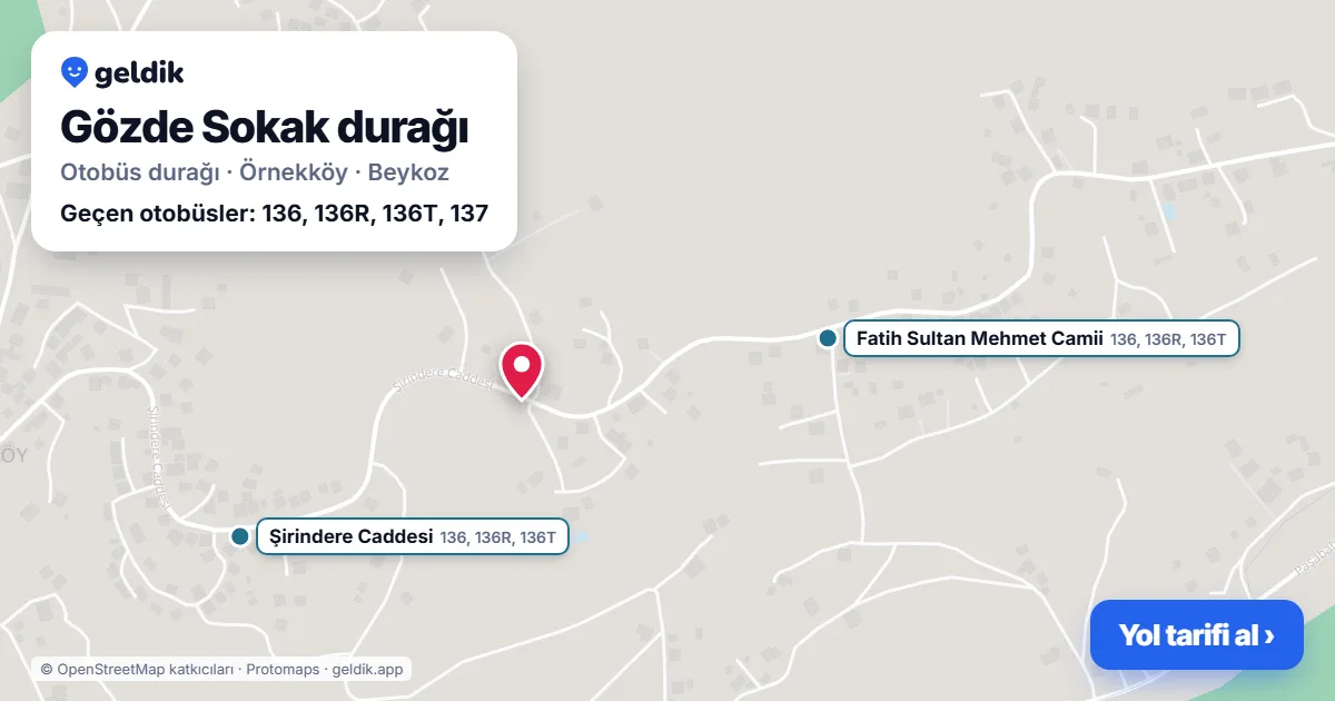 Gözde Sokak otobüs durağı haritada: konumu ve yakındaki duraklar