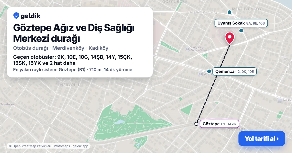 Göztepe Ağız ve Diş Sağlığı Merkezi otobüs durağı haritada: konumu ve yakındaki duraklar