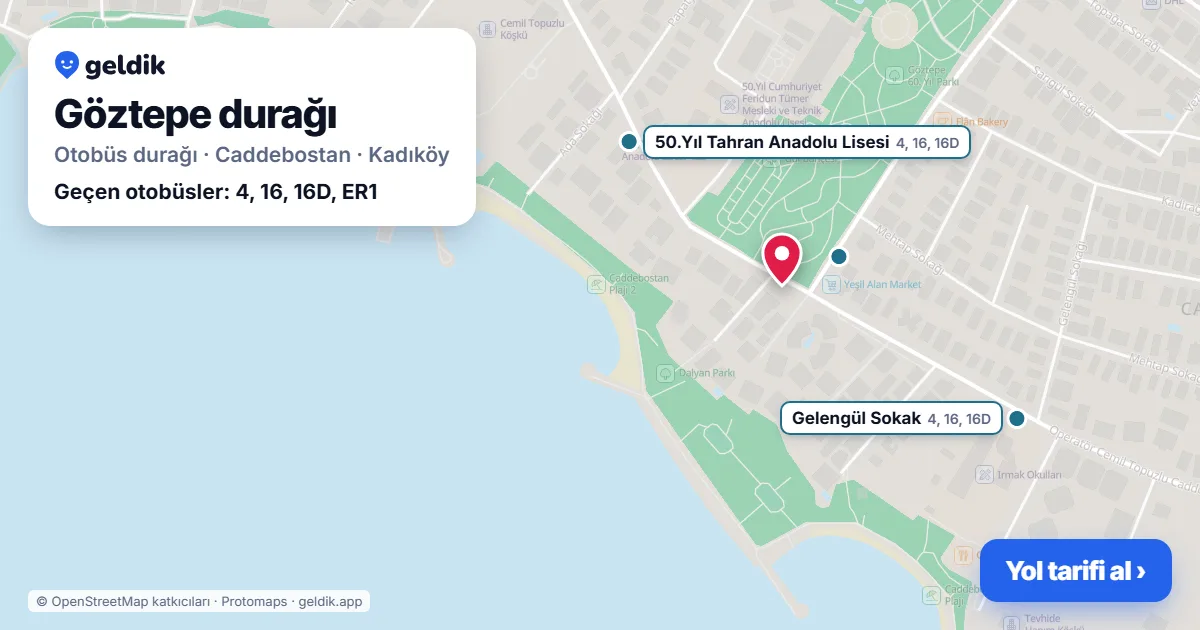Göztepe otobüs durağı haritada: konumu ve yakındaki duraklar