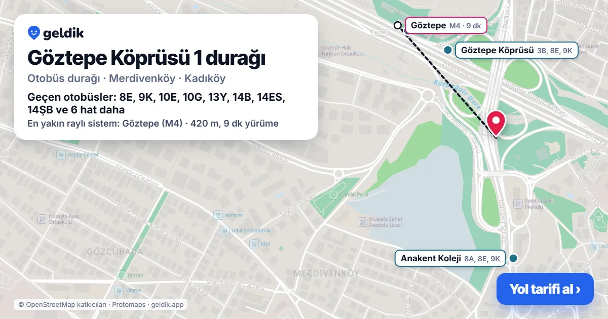 Göztepe Köprüsü 1 otobüs durağı haritada: konumu ve yakındaki duraklar