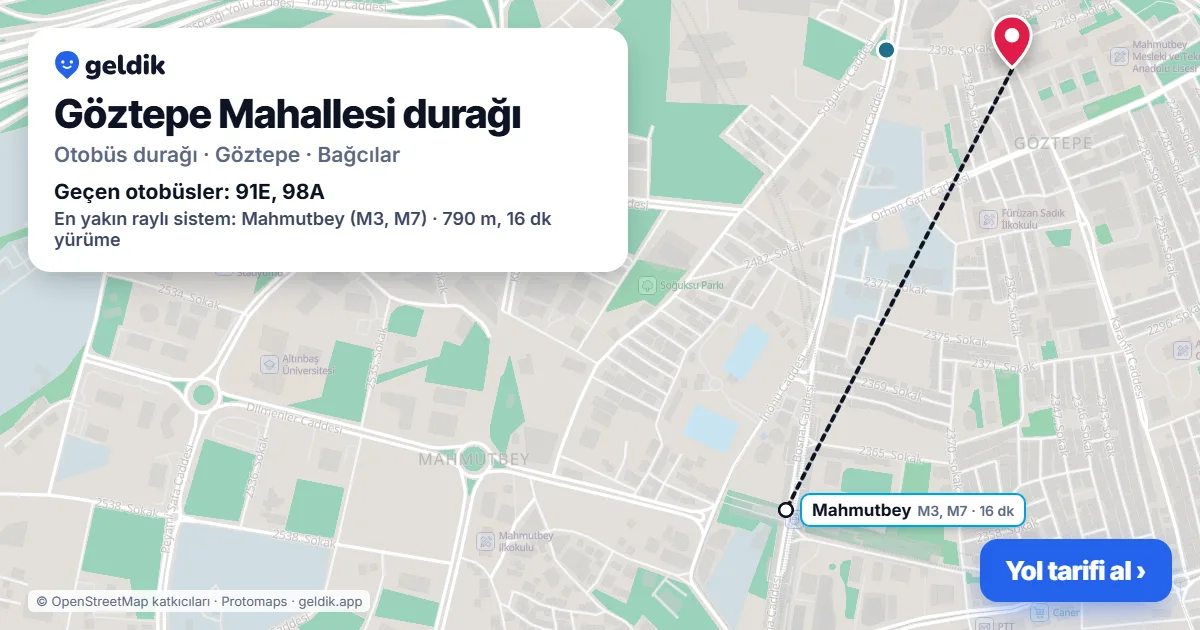 Göztepe Mahallesi otobüs durağı haritada: konumu ve yakındaki duraklar