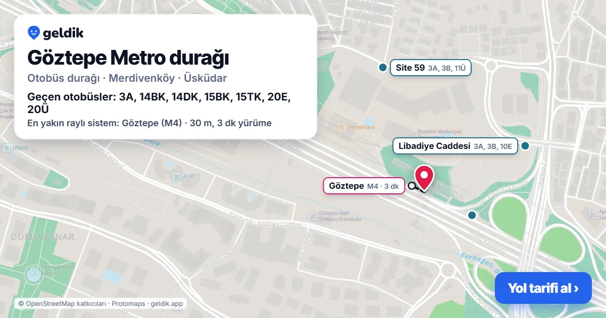 Göztepe Metro otobüs durağı haritada: konumu ve yakındaki duraklar