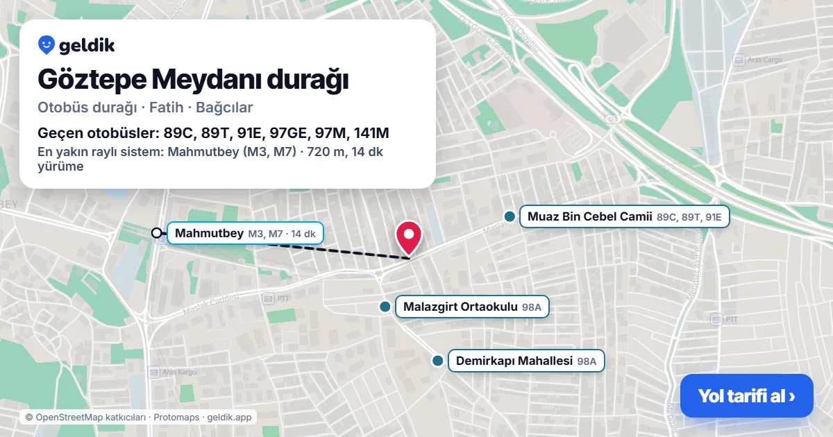 Göztepe Meydanı otobüs durağı haritada: konumu ve yakındaki duraklar