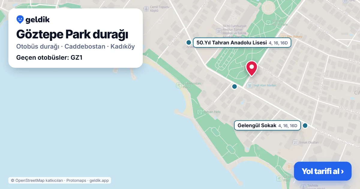 Göztepe Park otobüs durağı haritada: konumu ve yakındaki duraklar