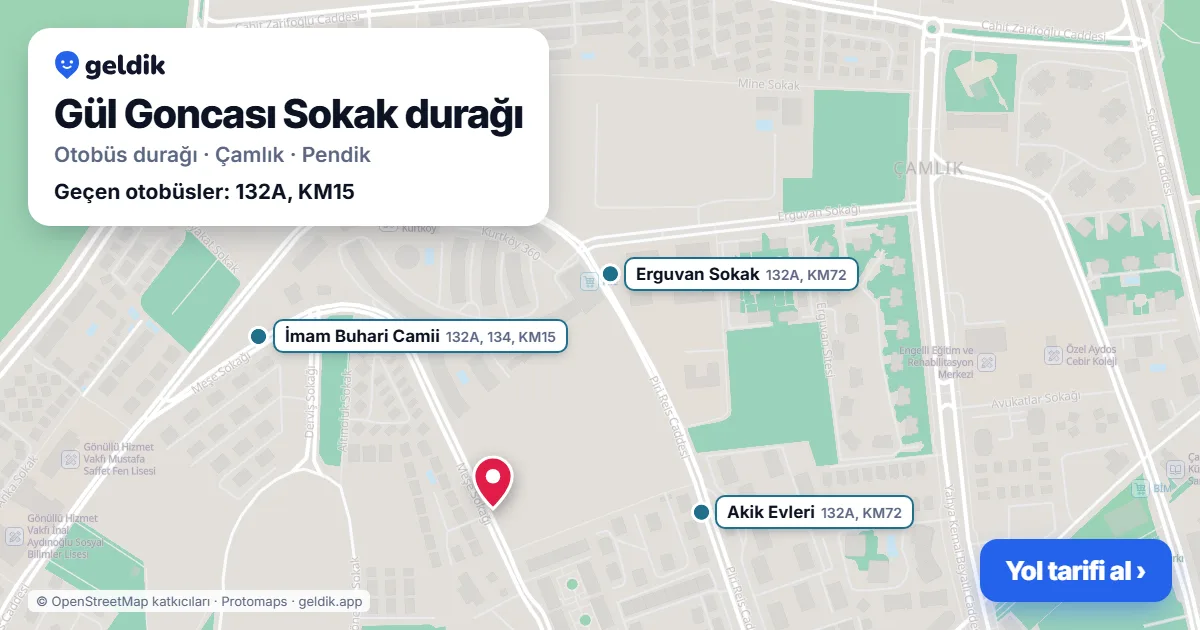 Gül Goncası Sokak otobüs durağı haritada: konumu ve yakındaki duraklar
