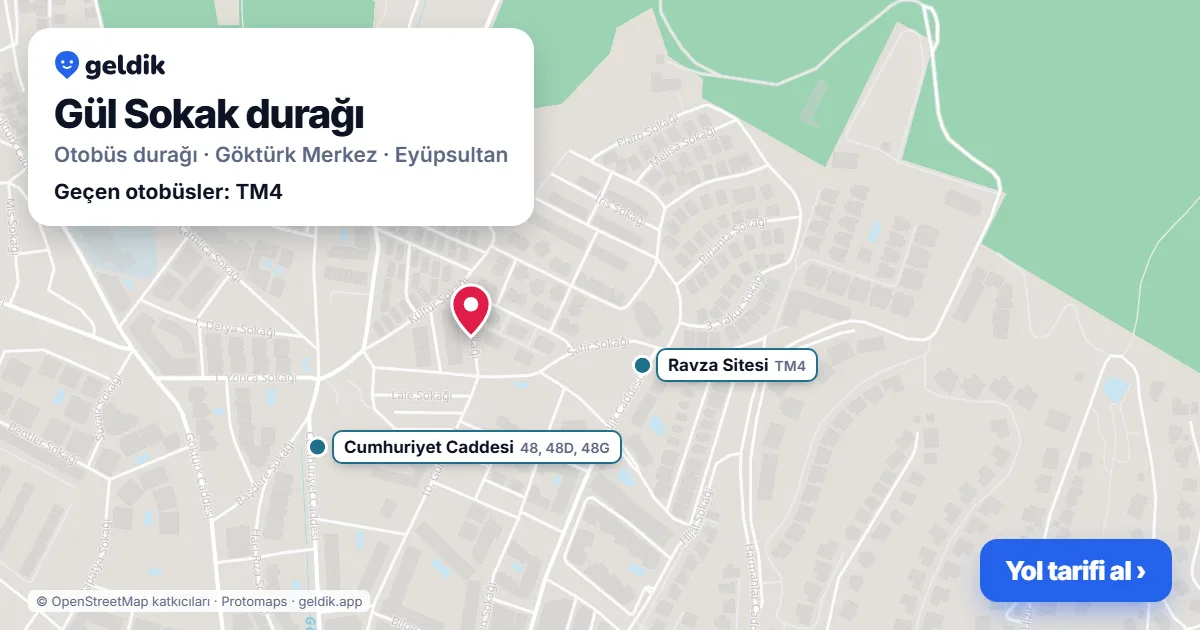 Gül Sokak otobüs durağı haritada: konumu ve yakındaki duraklar