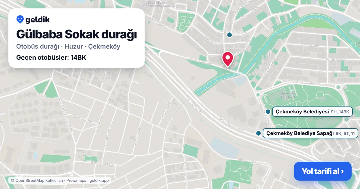 Gülbaba Sokak otobüs durağı haritada: konumu ve yakındaki duraklar
