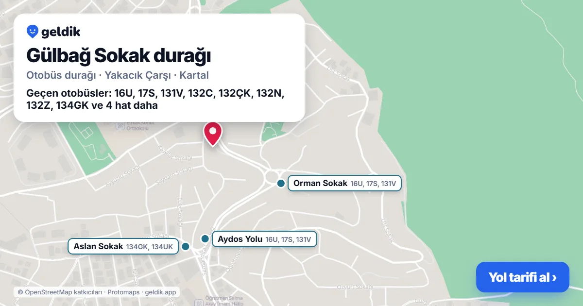 Gülbağ Sokak otobüs durağı haritada: konumu ve yakındaki duraklar