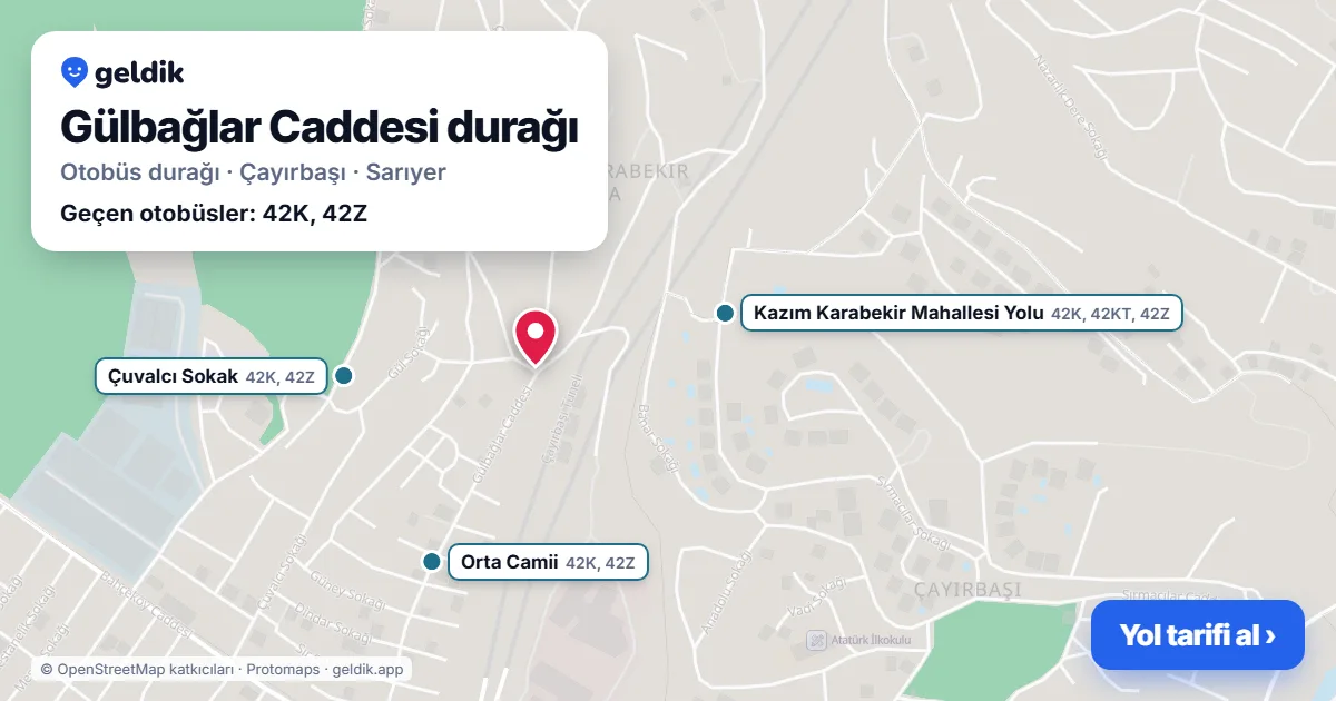 Gülbağlar Caddesi otobüs durağı haritada: konumu ve yakındaki duraklar
