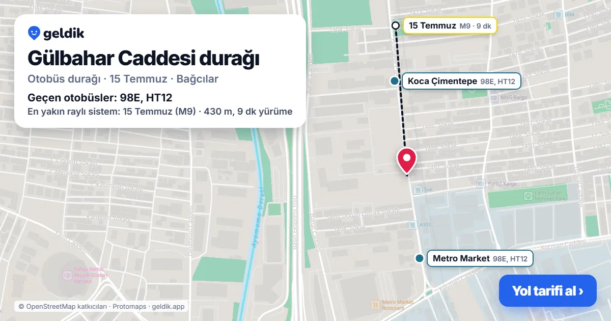 Gülbahar Caddesi otobüs durağı haritada: konumu ve yakındaki duraklar