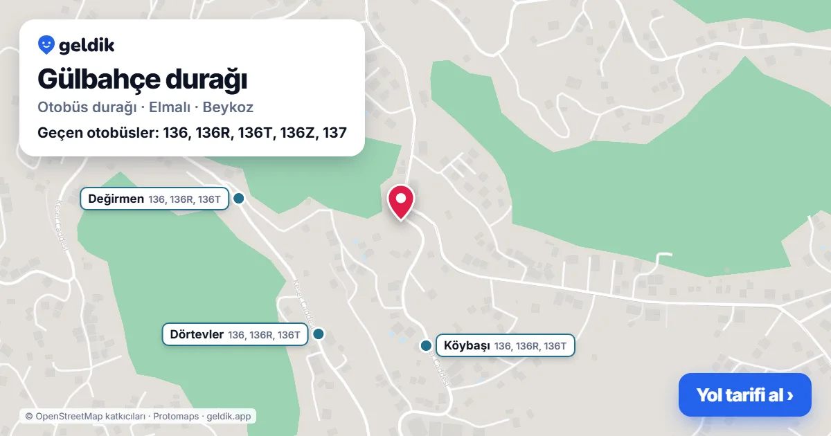 Gülbahçe otobüs durağı haritada: konumu ve yakındaki duraklar