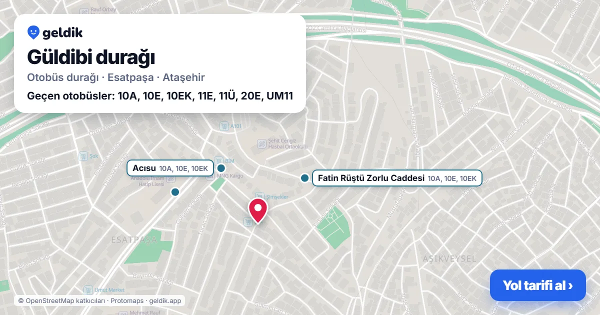 Güldibi otobüs durağı haritada: konumu ve yakındaki duraklar