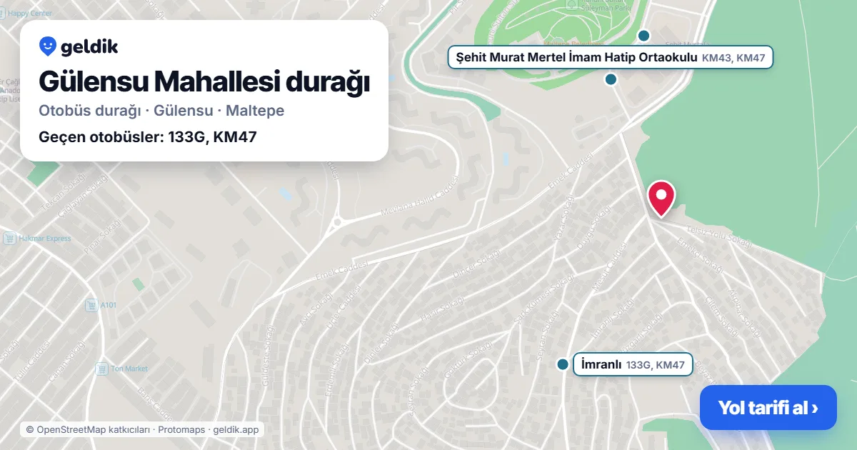 Gülensu Mahallesi otobüs durağı haritada: konumu ve yakındaki duraklar