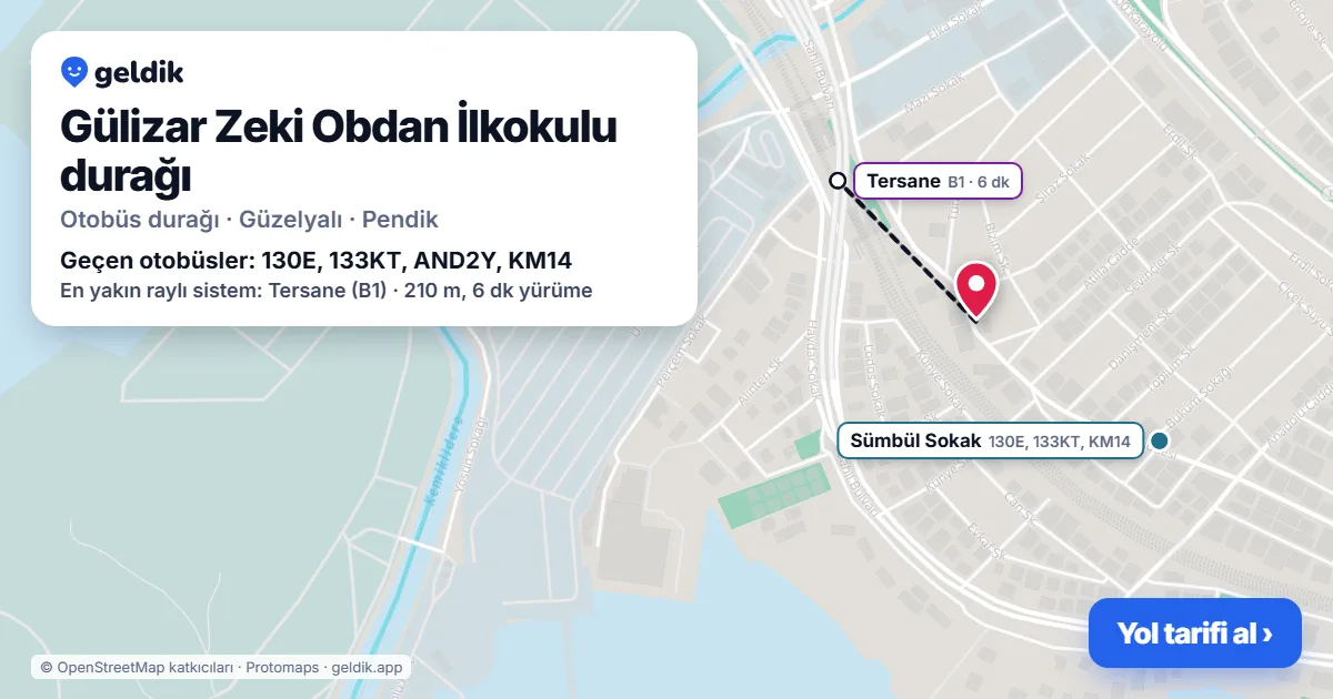 Gülizar Zeki Obdan İlkokulu otobüs durağı haritada: konumu ve yakındaki duraklar