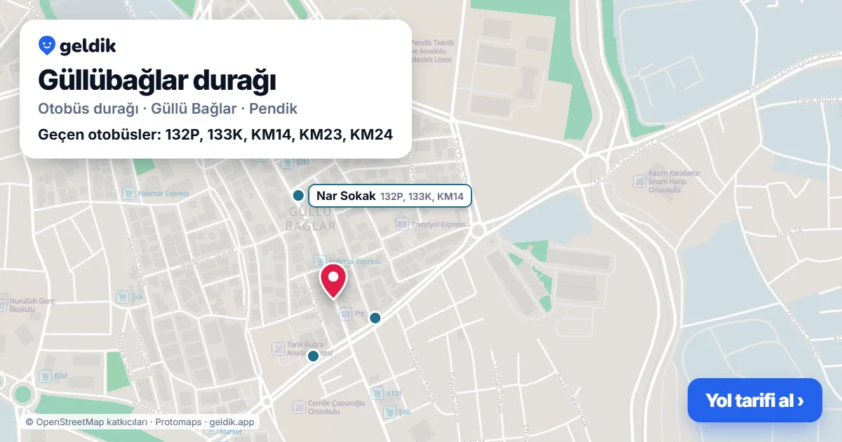 Güllübağlar otobüs durağı haritada: konumu ve yakındaki duraklar